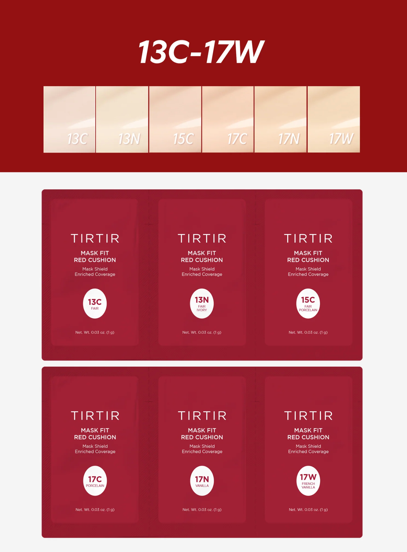TIRTIR Mask Fit Red Cushion 6 Shade Trial Kit (muestrario)