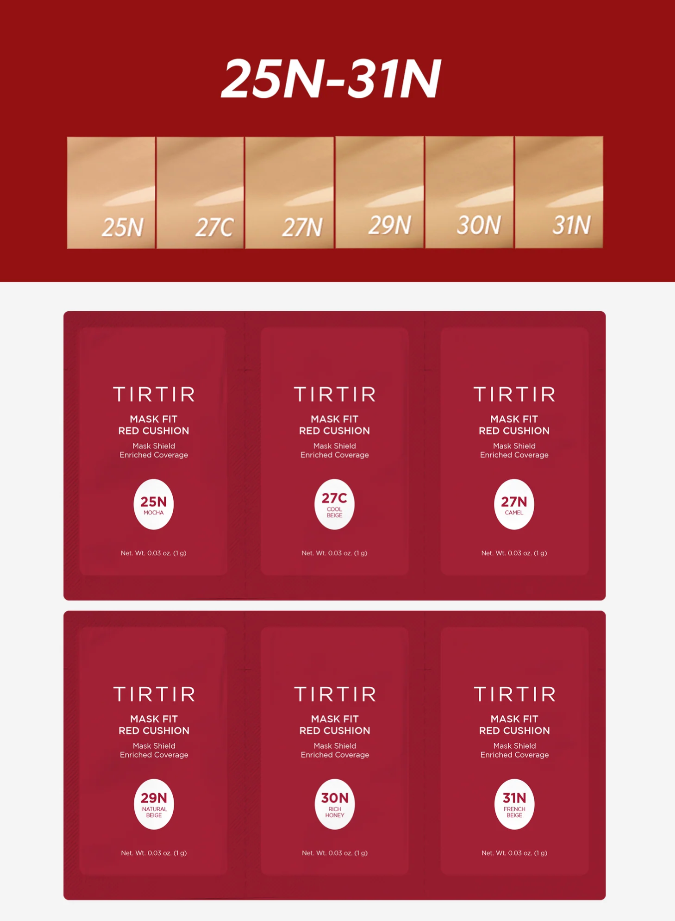 TIRTIR Mask Fit Red Cushion 6 Shade Trial Kit (muestrario)