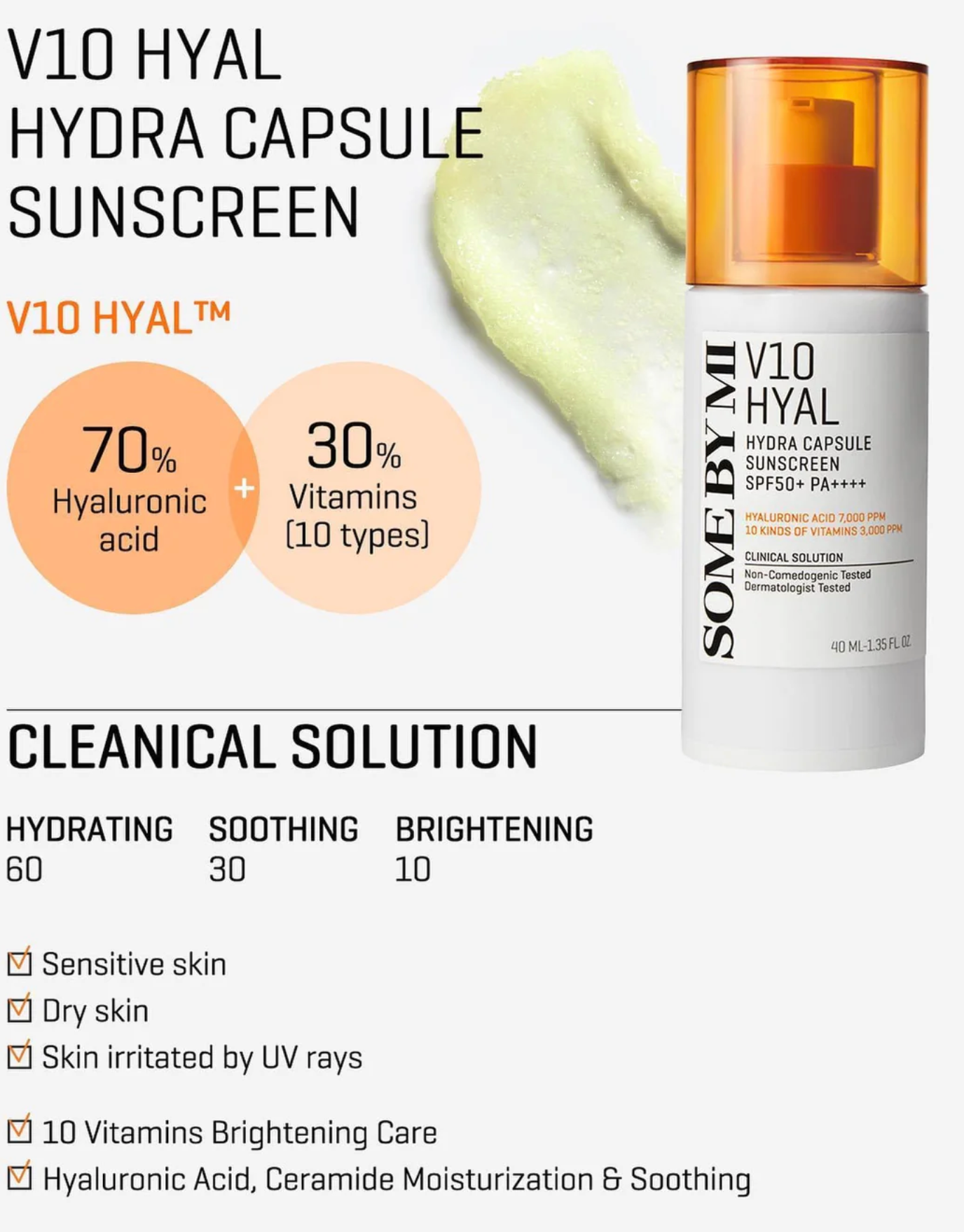 Some by mi V10 Hyal Hydra Capsule Sunscreen SPF50 PA++++